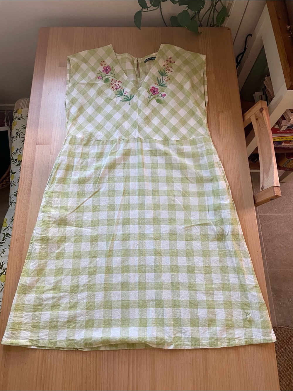 Gudrun Sjoden Green and White Gingham Embroidered dress